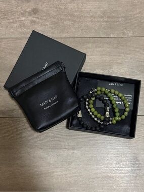 Matt & Nat Olive Green and Black Beaded Bracelet Set